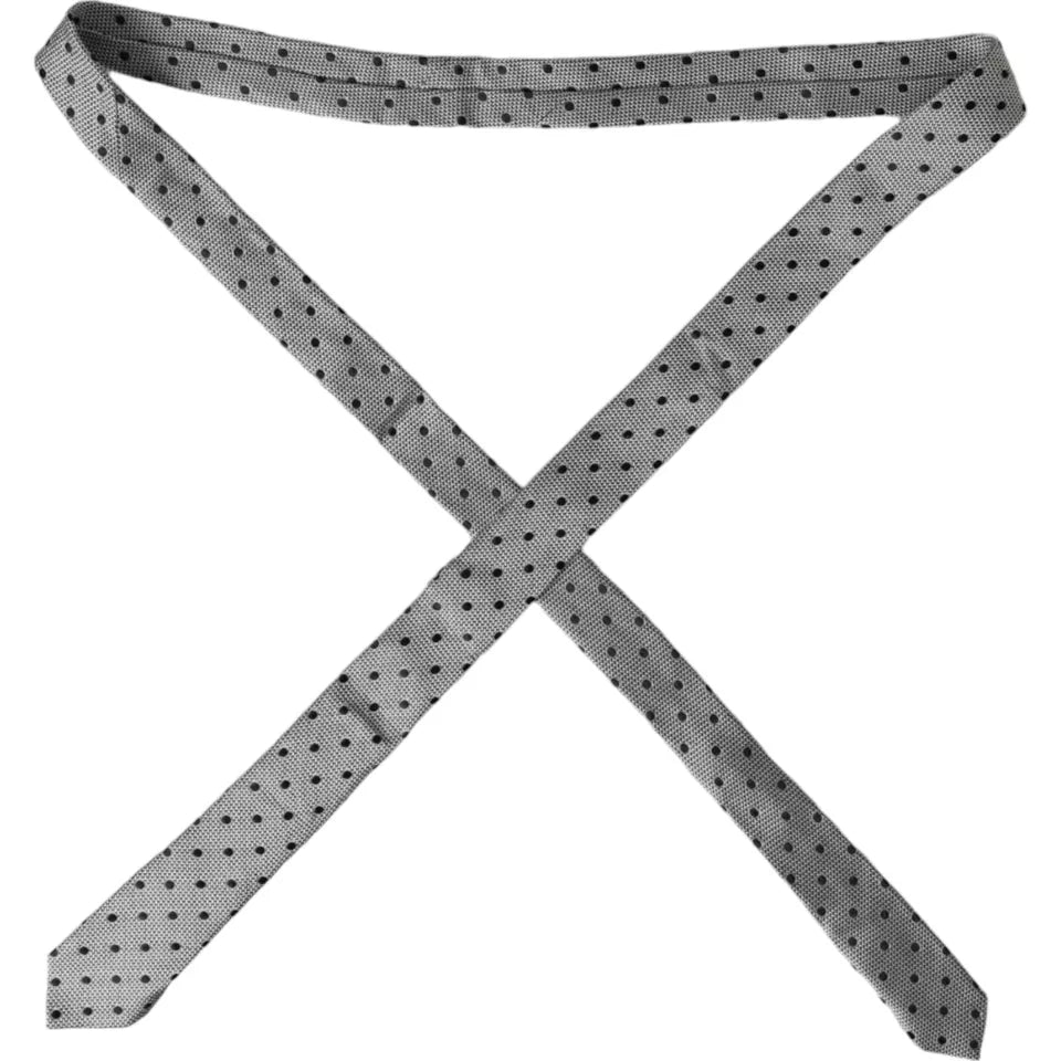 Dolce & Gabbana Black White Dot Fantasy Silk Adjustable Men Tie Curated Luxury Accessories by Orvyn