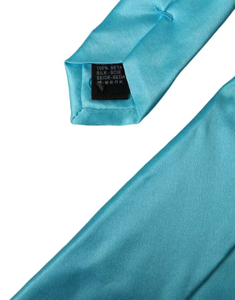 Dolce & Gabbana Light Blue Satin Silk Wide Adjustable Men Tie Curated Luxury Accessories by Orvyn