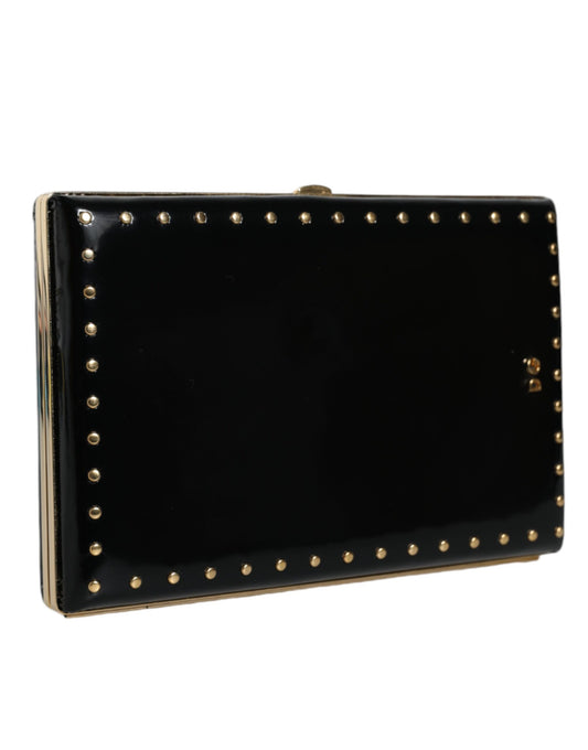 Dolce & Gabbana Black Leather Studs Gold Frame Clutch Evening Purse Bag Curated Luxury Accessories by Orvyn