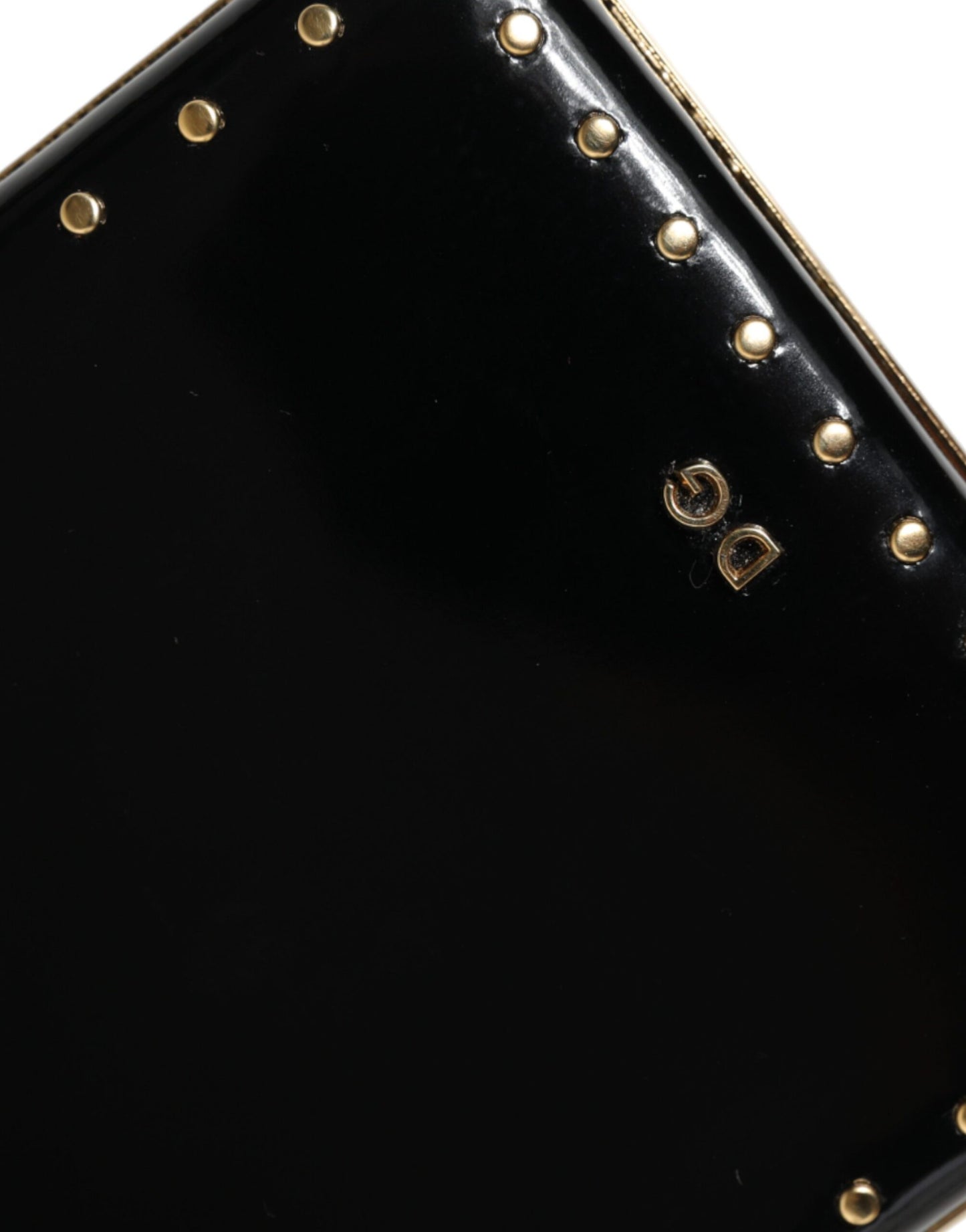 Dolce & Gabbana Black Leather Studs Gold Frame Clutch Evening Purse Bag Curated Luxury Accessories by Orvyn