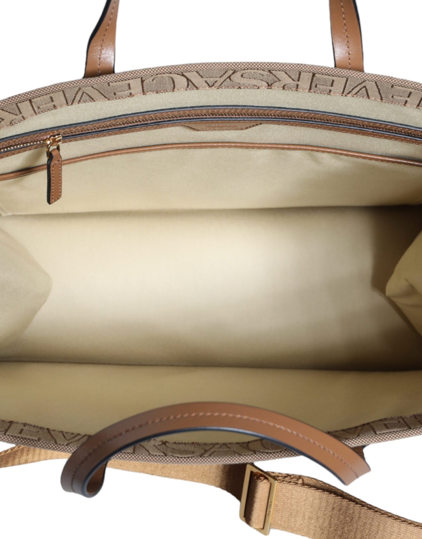 Versace Brown Top Handle Jacquard Leather Logo Crossbody Tote Bag Curated Luxury Accessories by Orvyn