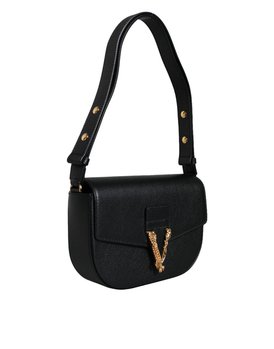 Versace Black Grainy Calf Leather Logo Crossbody Shoulder Bag Curated Luxury Accessories by Orvyn