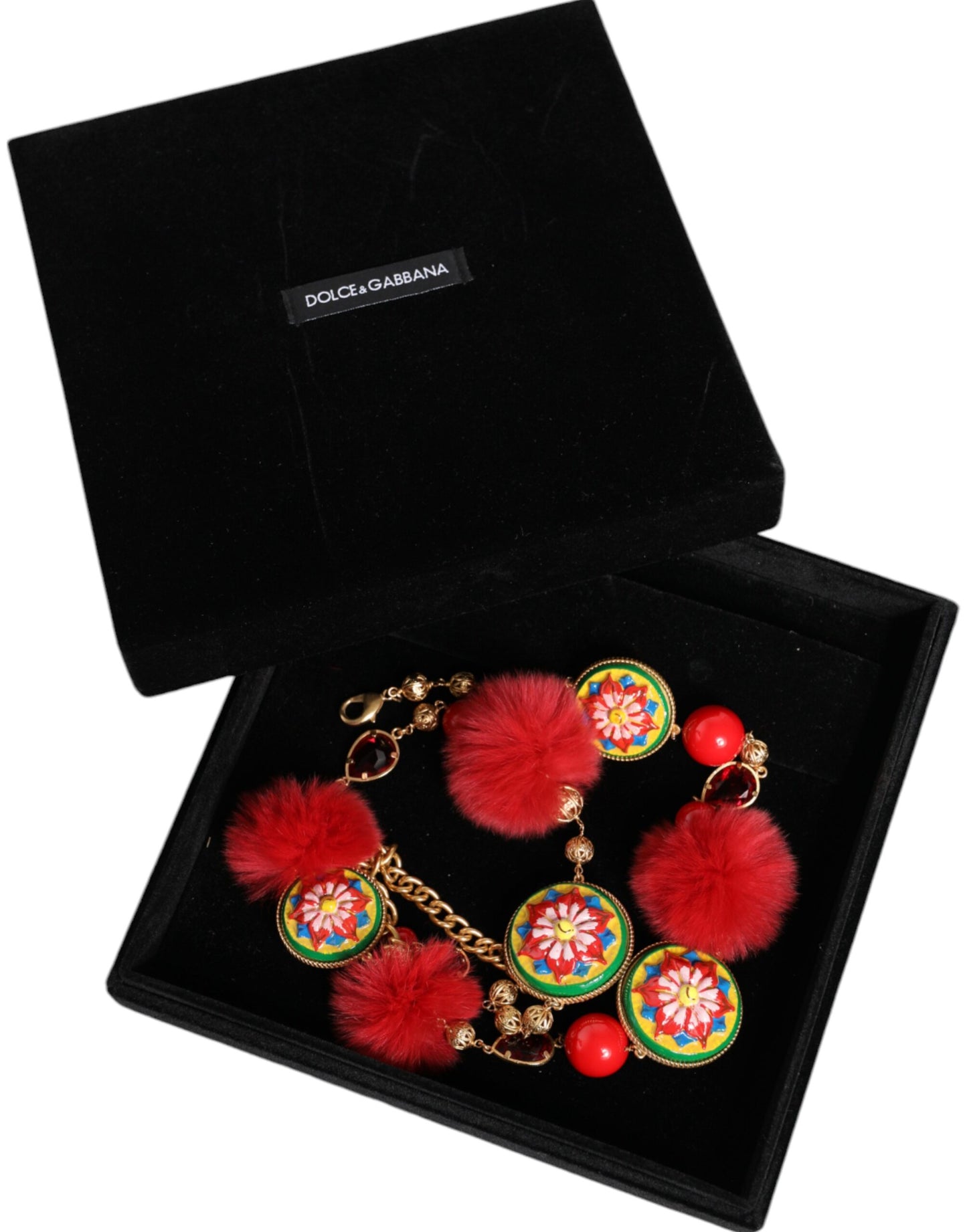 Dolce & Gabbana Gold Brass Red Fur Crystal Waist Torero Belt Curated Luxury Accessories by Orvyn