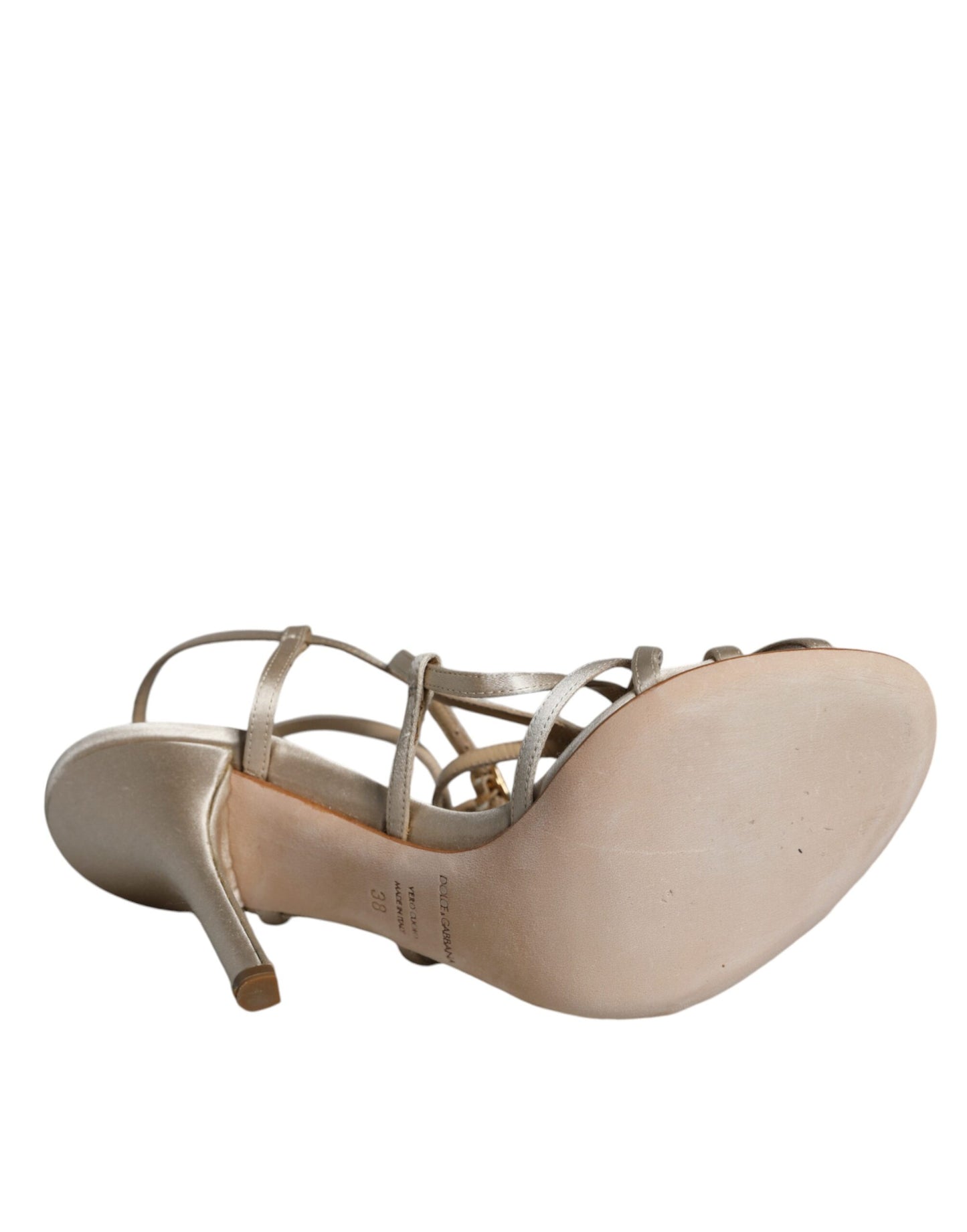 Dolce & Gabbana Beige Leather Stiletto Heels Sandals Shoes Curated Luxury Accessories by Orvyn