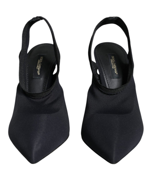 Dolce & Gabbana Black Jersey Stretch Heels Slingback Shoes Curated Luxury Accessories by Orvyn