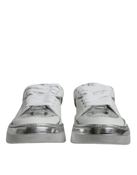 Dolce & Gabbana White Silver Leather Low Top Sneakers Shoes Curated Luxury Accessories by Orvyn