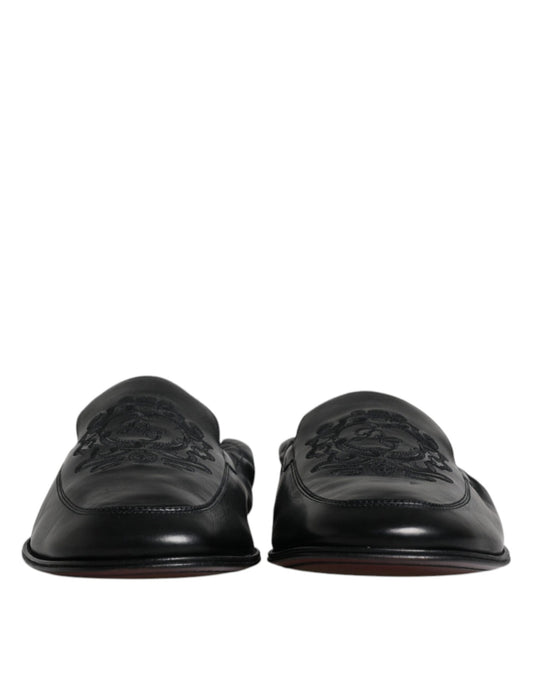 Dolce & Gabbana Black Logo Embroidered Leather Loafer Men Dress Shoes Curated Luxury Accessories by Orvyn