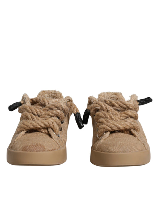 Dolce & Gabbana Brown Jute Fabric Low Top Men Sneakers Shoes Curated Luxury Accessories by Orvyn