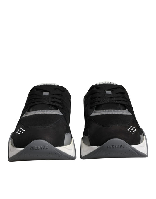 Versace Black Leather Neoprene Chunky Low Top Sneakers Squalo Shoes Curated Luxury Accessories by Orvyn
