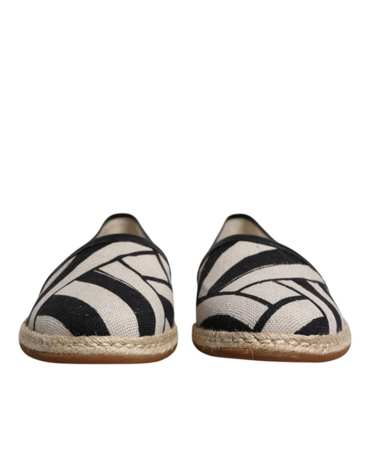 Dolce & Gabbana Black White Stripes Slip On Espadrille Shoes Curated Luxury Accessories by Orvyn