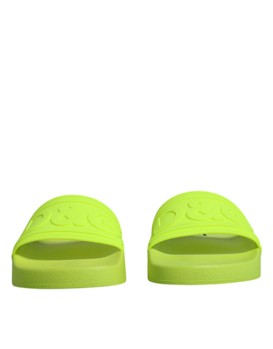 Dolce & Gabbana Green Rubber Slides Sandals Beachwear Shoes Curated Luxury Accessories by Orvyn