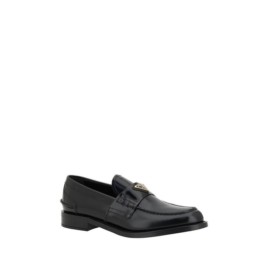 Prada Black Leather Logo Loafers Curated Luxury Accessories by Orvyn