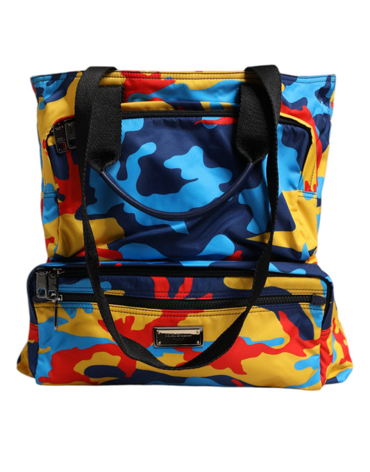 Dolce & Gabbana Multicolor Camouflage Nylon Shopping Tote Bag Curated Luxury Accessories by Orvyn