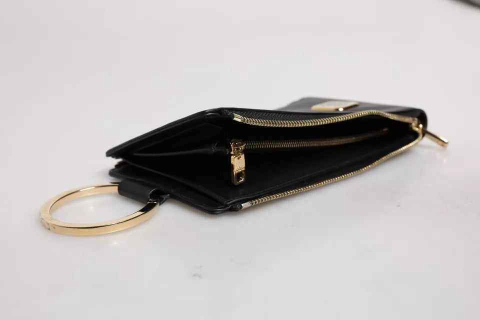Dolce & Gabbana Black Leather Logo Plaque Neck Strap Card Coin Wallet Curated Luxury Accessories by Orvyn