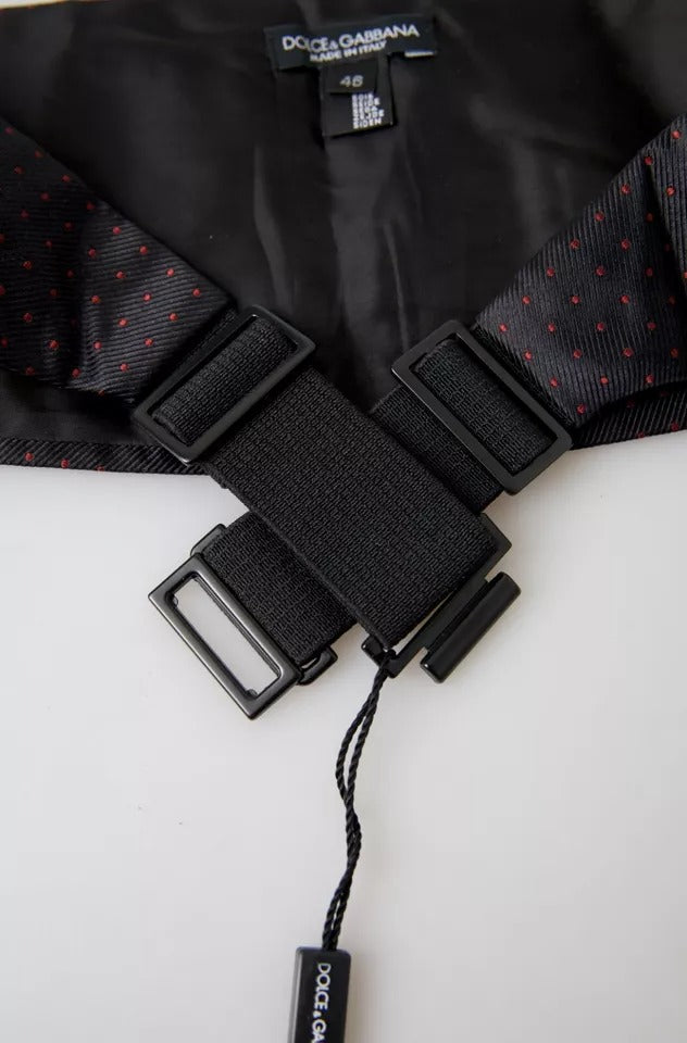 Dolce & Gabbana Black Silk Dotted Waist Tuxedo Belt Cummerbund Curated Luxury Accessories by Orvyn