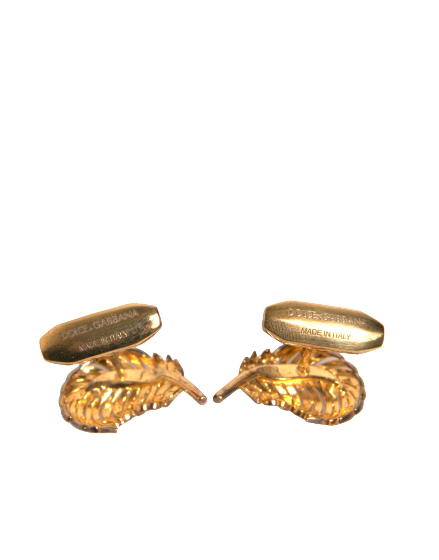 Dolce & Gabbana Gold 925 Sterling Silver Crystal Leaf Cufflink Curated Luxury Accessories by Orvyn