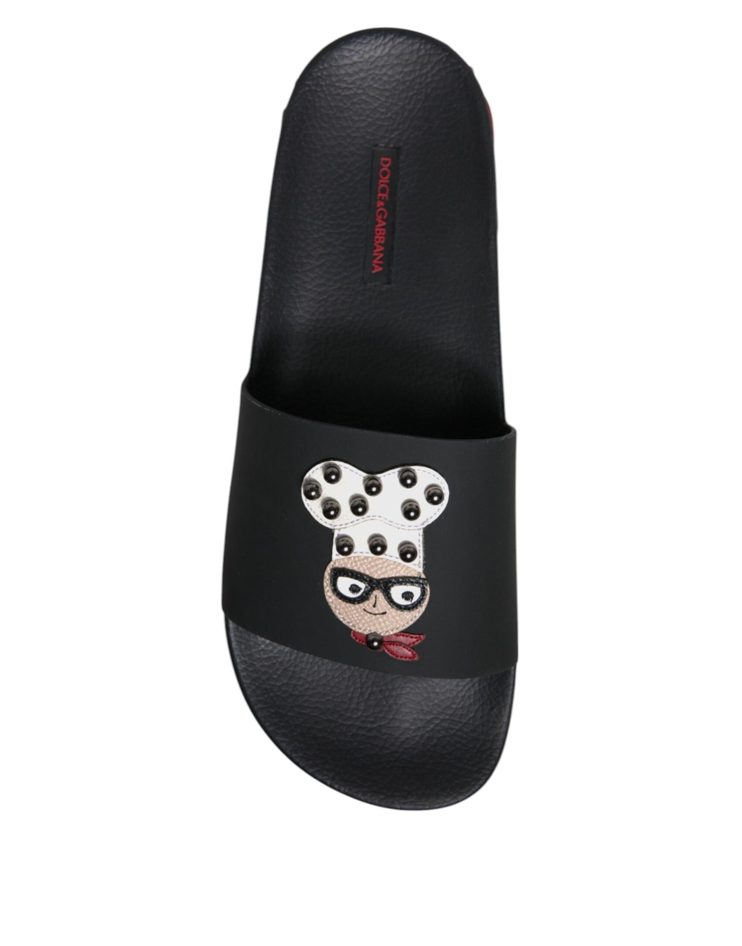 Dolce & Gabbana Black Leather Slides Sandals Beachwear Shoes Curated Luxury Accessories by Orvyn