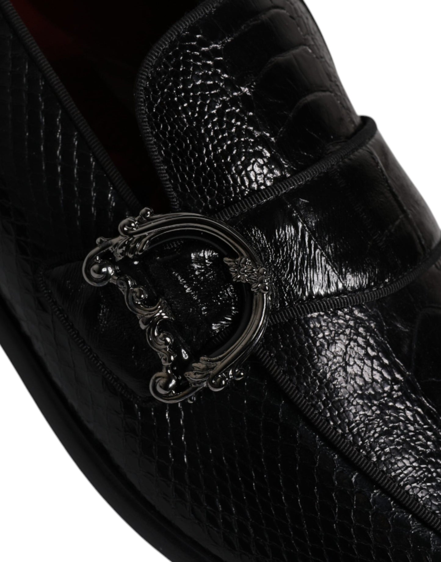 Dolce & Gabbana Black Exotic Leather DG Logo Loafers Formal Dress Shoes Curated Luxury Accessories by Orvyn