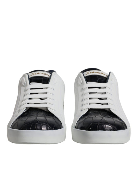 Dolce & Gabbana White Black Leather Portofino Sneakers Shoes Curated Luxury Accessories by Orvyn