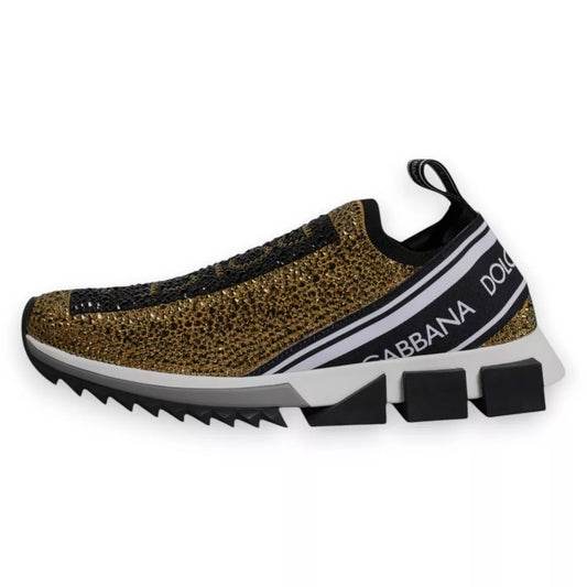 Dolce & Gabbana Gold Rhinestones Sorrento Sneakers Shoes Curated Luxury Accessories by Orvyn