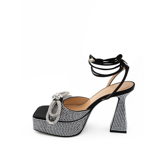 MACH & MACH Black Leather Stiletto Heel Sandals Curated Luxury Accessories by Orvyn
