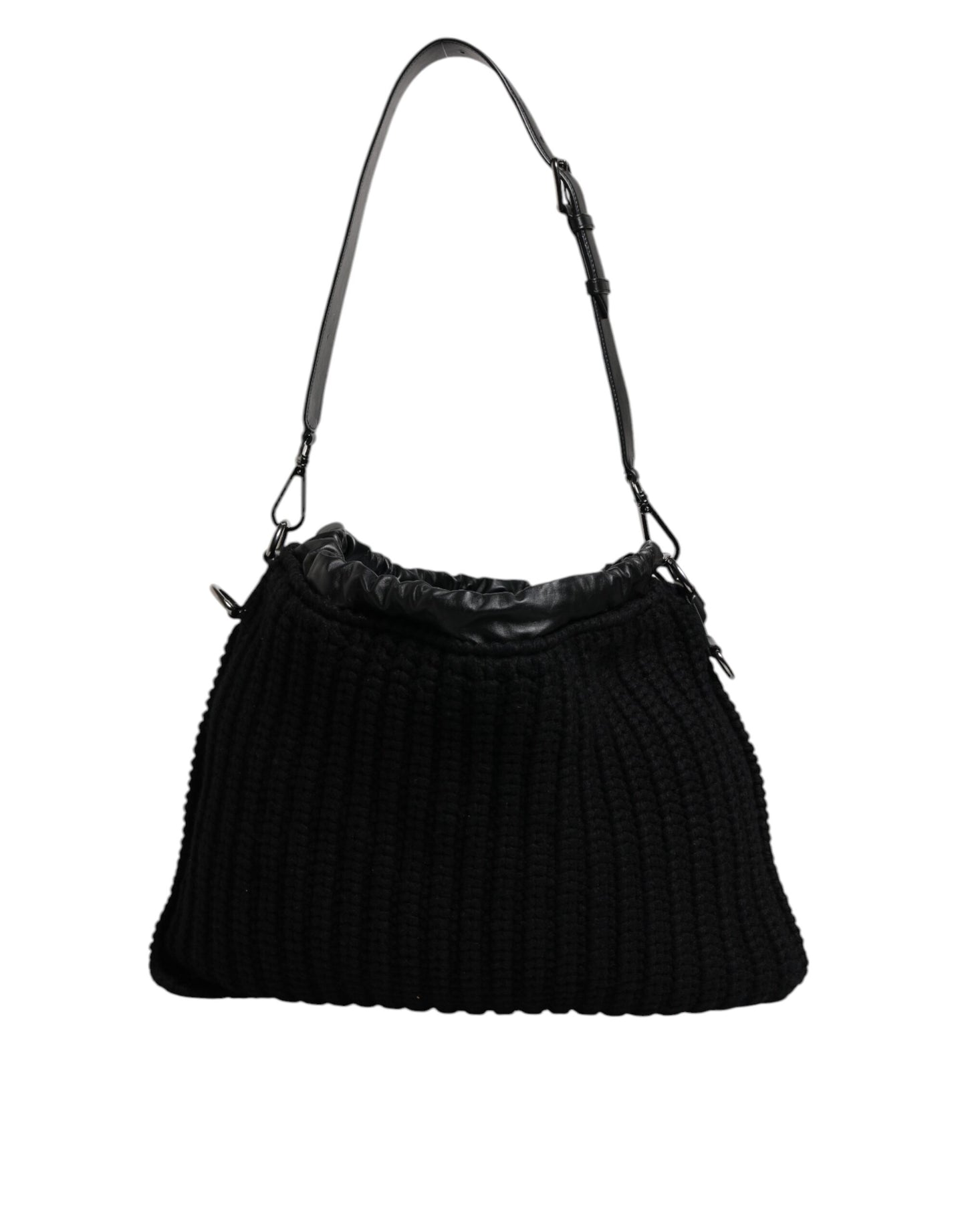 Dolce & Gabbana Black Cashmere Knitted Leather Shoulder Bag Curated Luxury Accessories by Orvyn