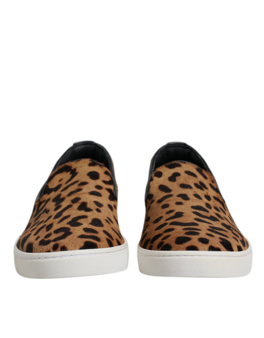 Dolce & Gabbana Brown Calfskin Fur Leopard Sneakers Shoes Curated Luxury Accessories by Orvyn