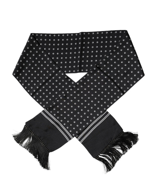 Dolce & Gabbana Black White Polka Dotted Silk Skinny Fringes Scarf Curated Luxury Accessories by Orvyn