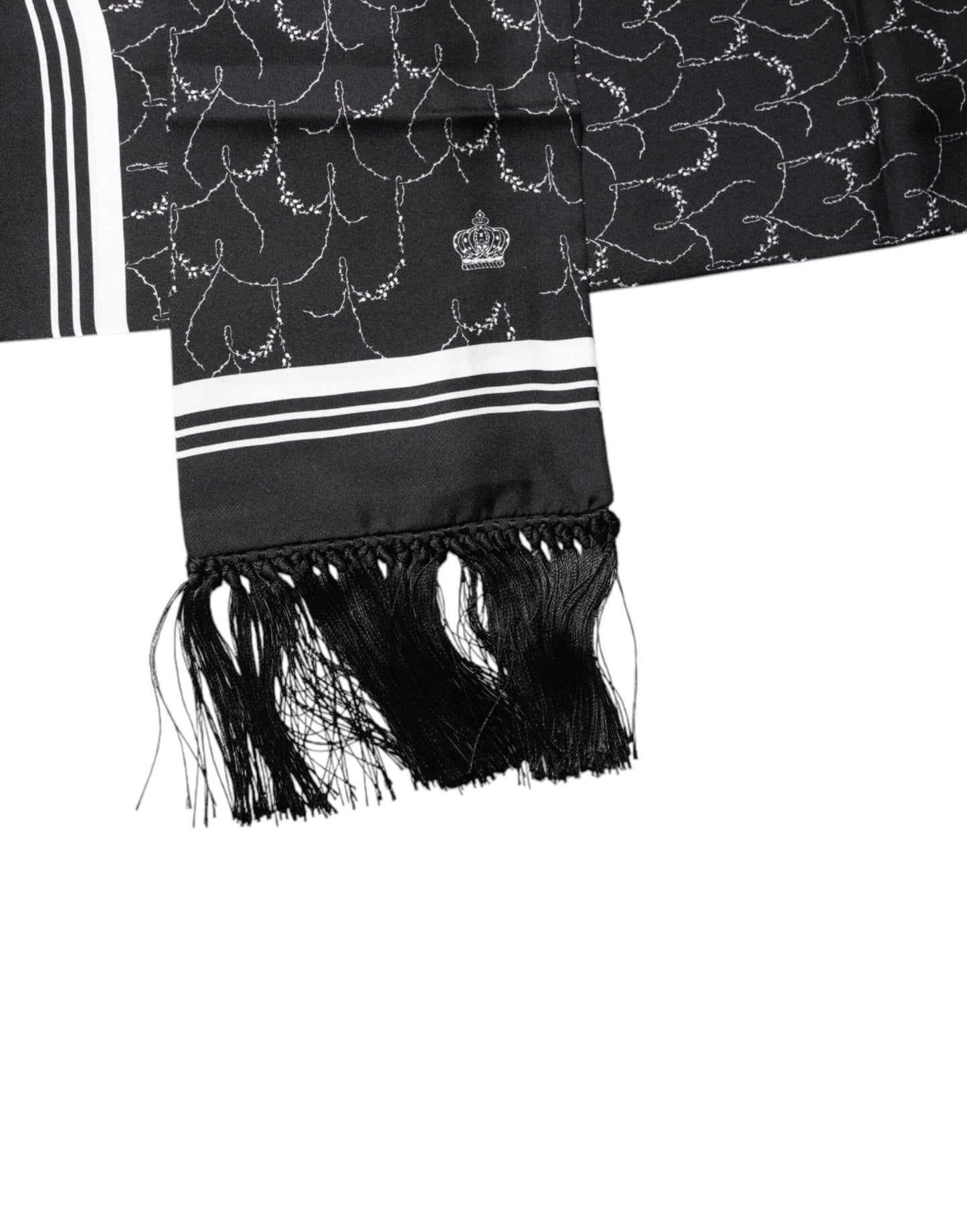 Dolce & Gabbana Black Patterned Skinny Fringes Shawl Scarf Curated Luxury Accessories by Orvyn