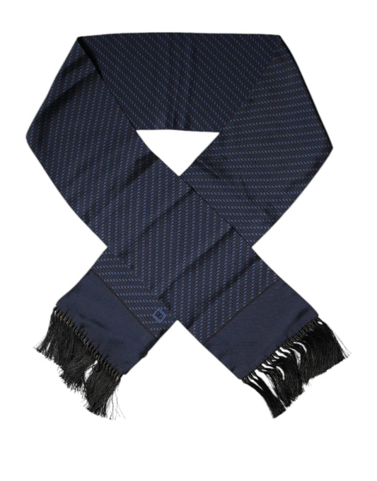 Dolce & Gabbana Dark Blue Fantasy Fringes Neck Wrap Scarf Curated Luxury Accessories by Orvyn