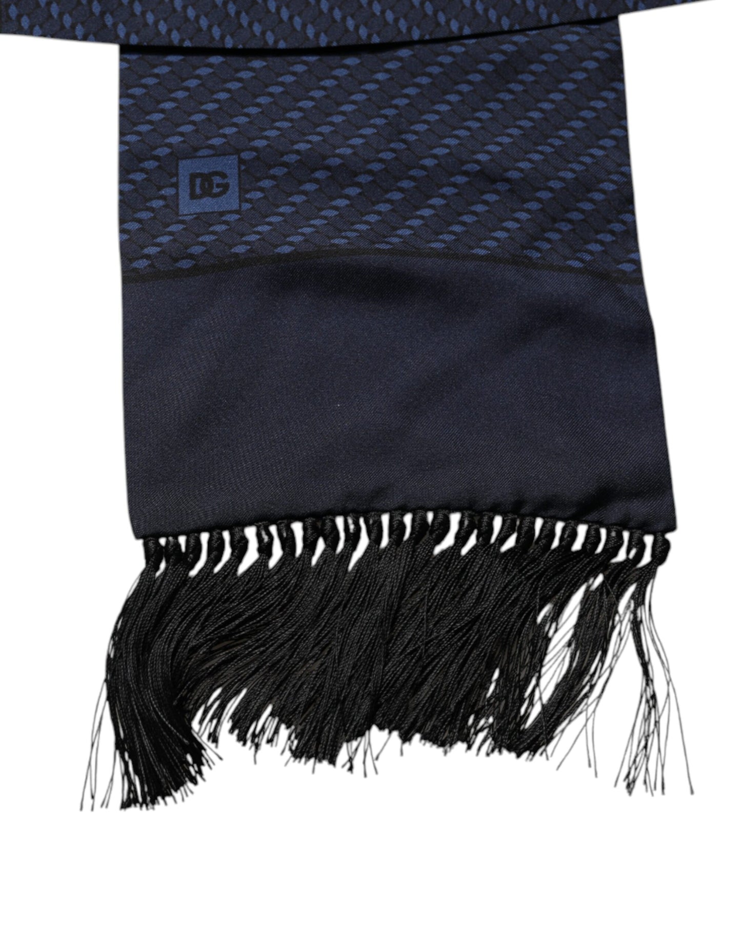 Dolce & Gabbana Dark Blue Fantasy Fringes Neck Wrap Scarf Curated Luxury Accessories by Orvyn