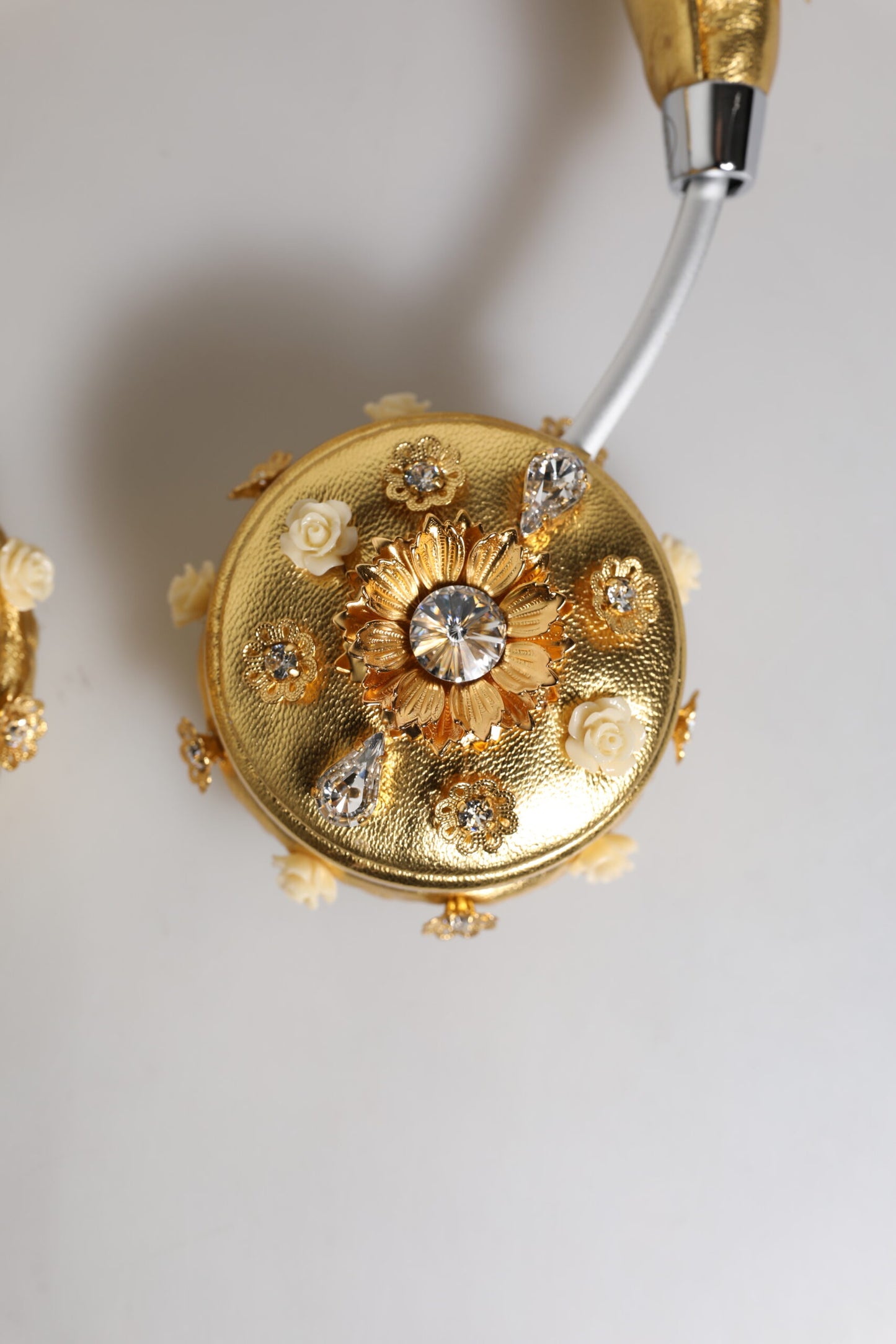 Dolce & Gabbana Gold Leather Floral Crystal Angel Headset Headphones Curated Luxury Accessories by Orvyn