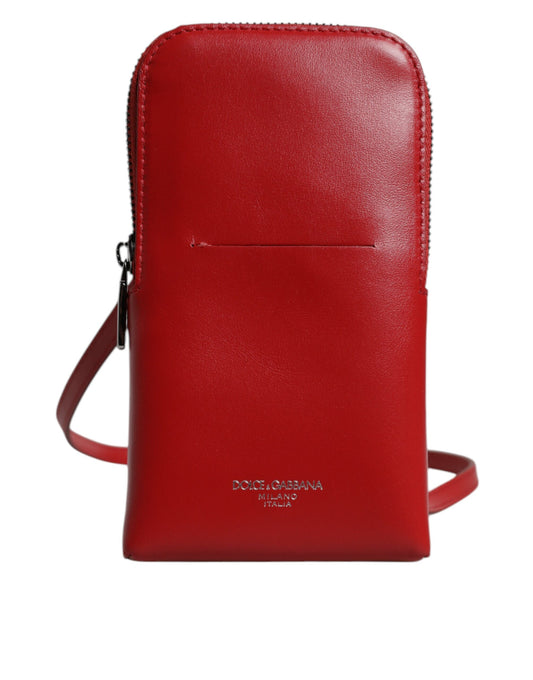 Dolce & Gabbana Red Leather Purse Phone Sling Crossbody Neck Strap Bag rot