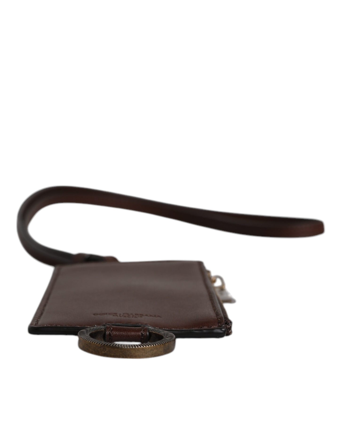 Dolce & Gabbana Brown Calf Leather Lanyard Logo Card Holder Wallet Curated Luxury Accessories by Orvyn