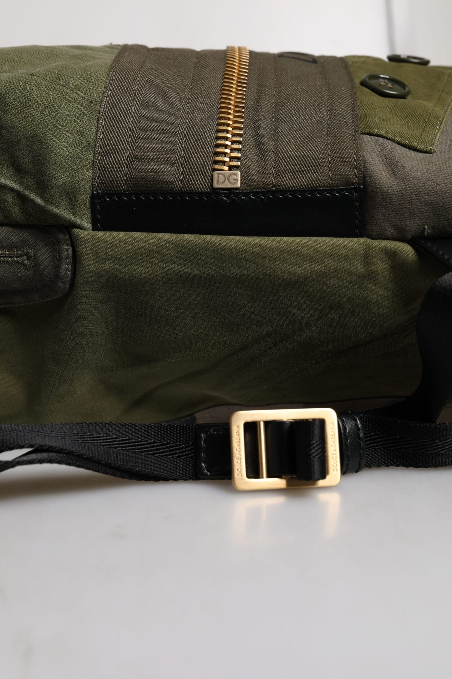 Dolce & Gabbana Military Green Patchwork Rucksack Backpack Bag Curated Luxury Accessories by Orvyn