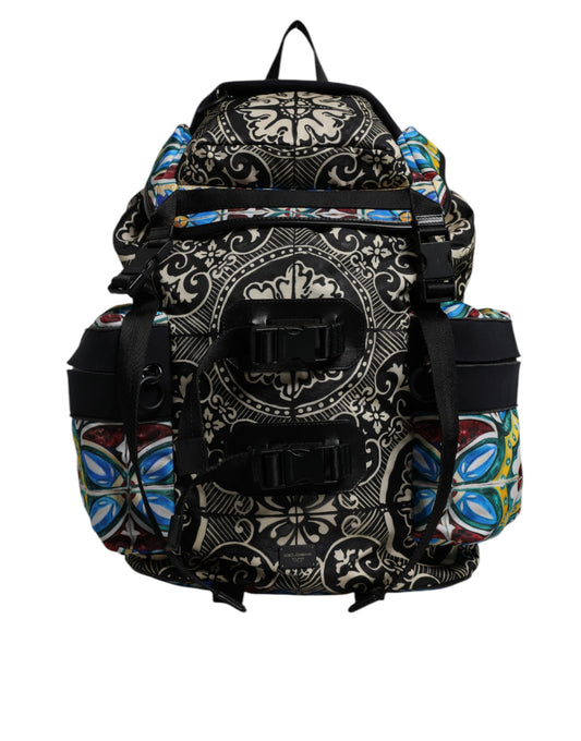 Dolce & Gabbana Multicolor Maiolica Print Nylon Backpack Bag Curated Luxury Accessories by Orvyn