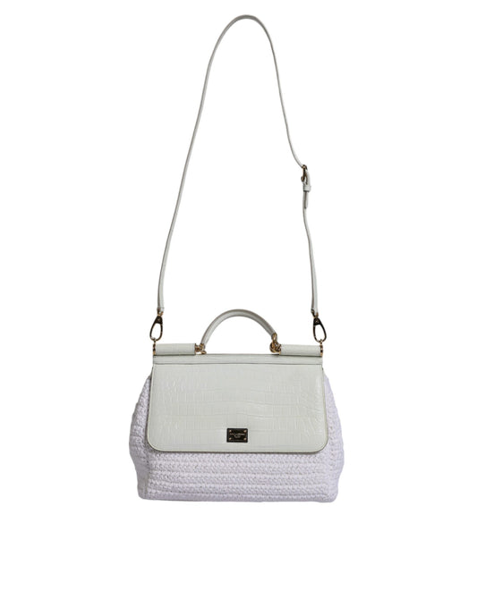 Dolce & Gabbana White Rafia Leather Top Handle Crossbody Bag Curated Luxury Accessories by Orvyn