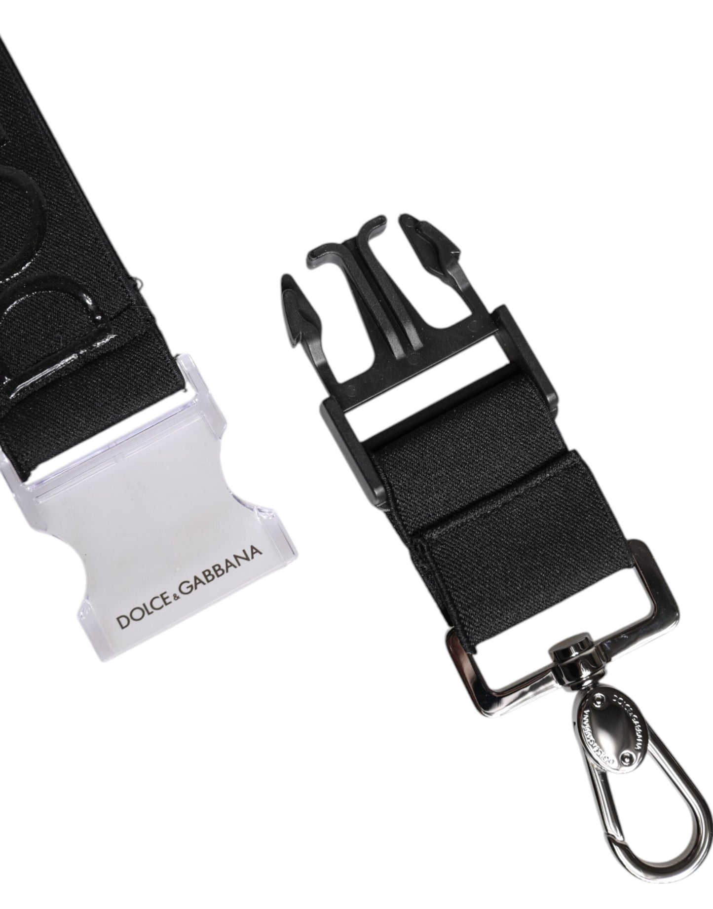 Dolce & Gabbana Black Stretch Polyester Rubberised DG Logo Keychain schwarz