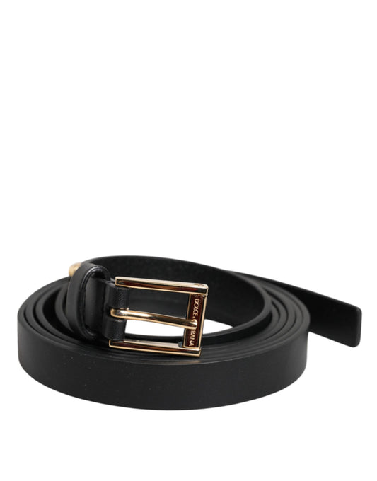 Dolce & Gabbana Black Calf Leather Gold Metal Buckle Belt Curated Luxury Accessories by Orvyn