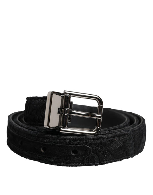 Dolce & Gabbana Black Cotton Blend Silver Metal Buckle Belt Curated Luxury Accessories by Orvyn