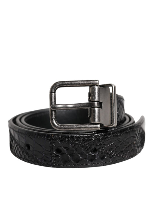 Dolce & Gabbana Black Exotic Leather Metal Logo Buckle Belt Curated Luxury Accessories by Orvyn