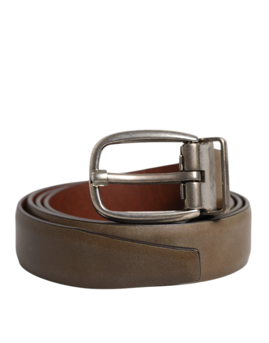 Dolce & Gabbana Brown Leather Classic Metal Logo Buckle Belt braun