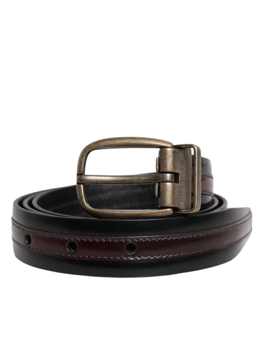 Dolce & Gabbana Black Burgundy Metal Logo Buckle Belt schwarz