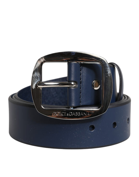 Dolce & Gabbana Blue Calf Leather Classic Metal Buckle Belt blau