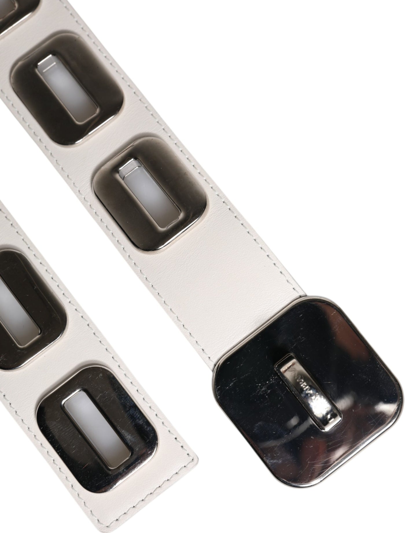 Dolce & Gabbana White Leather Gold Tone Rotating Buckle Belt Curated Luxury Accessories by Orvyn