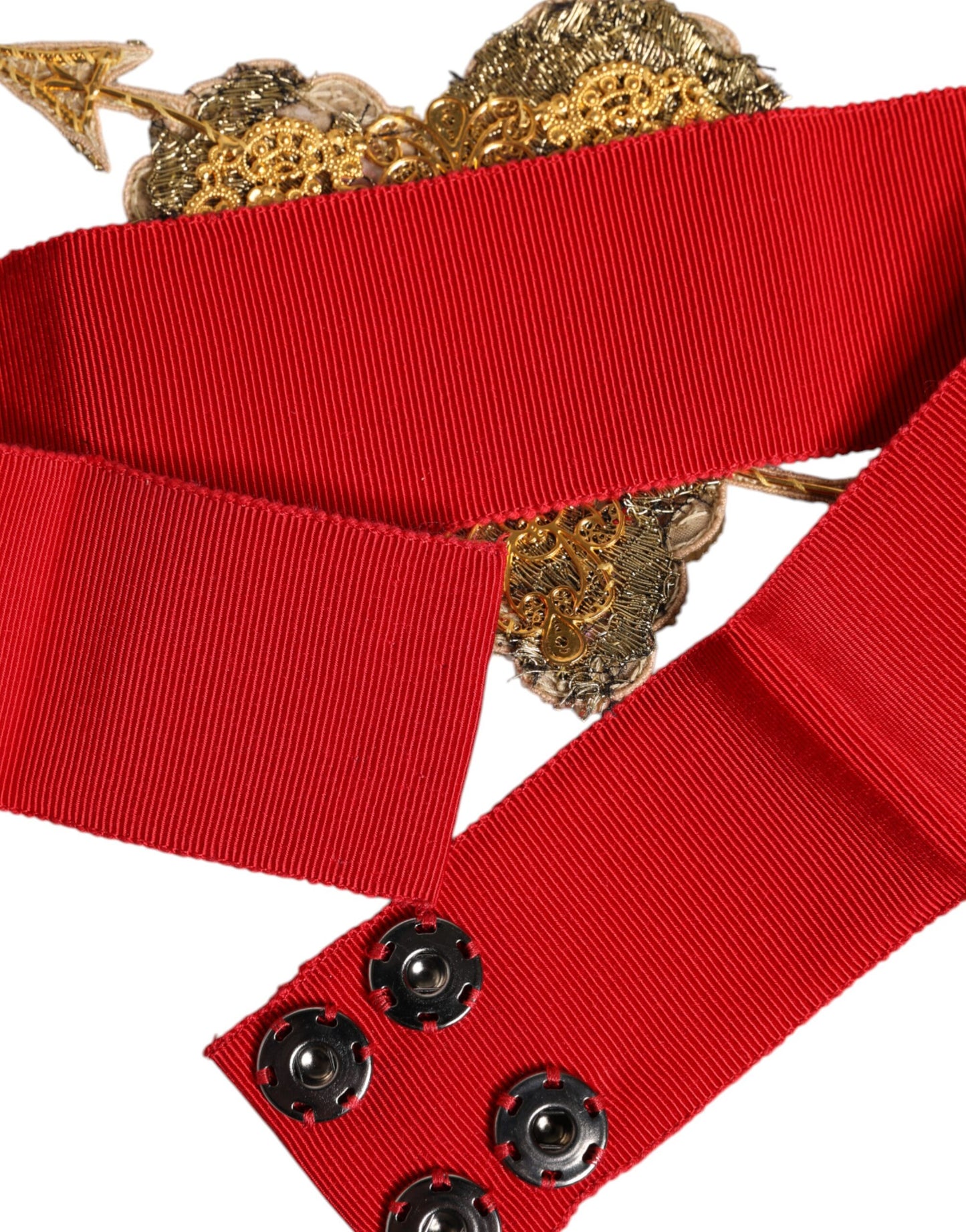 Dolce & Gabbana Red Stretch Wide Waist Heart Embellished Belt Curated Luxury Accessories by Orvyn