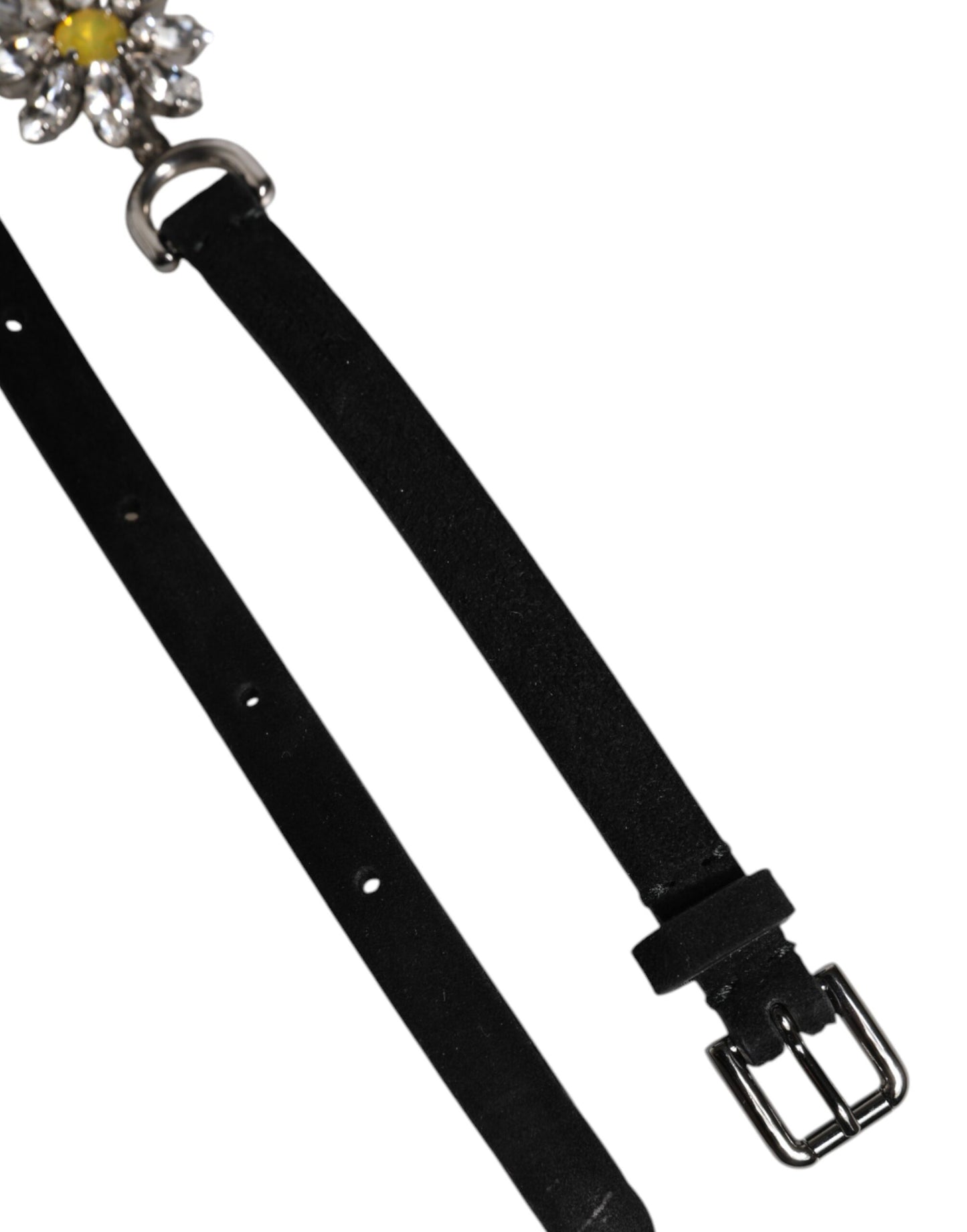 Dolce & Gabbana Black Leather Daisy Crystal Embellish Waist Belt Curated Luxury Accessories by Orvyn