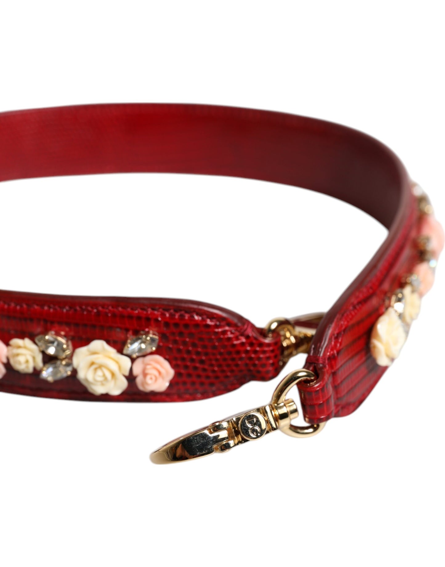 Dolce & Gabbana Red Leather Floral Embellish Bag Shoulder Strap Curated Luxury Accessories by Orvyn