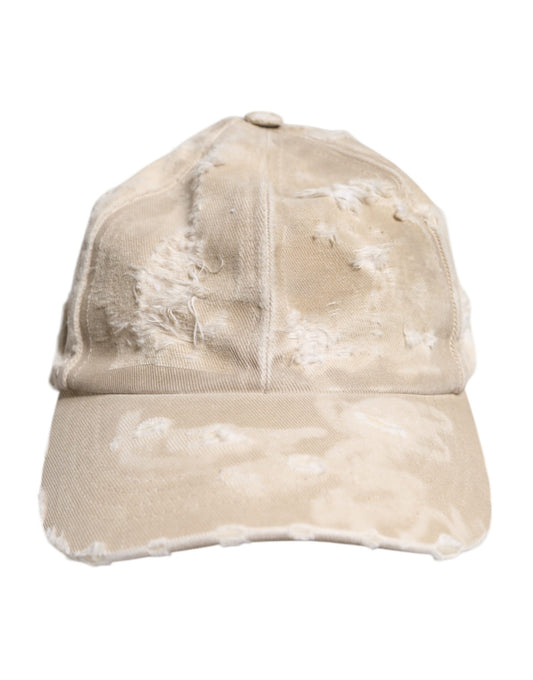 Dolce & Gabbana Beige Tattered Cotton 6 Panels Baseball Cap Curated Luxury Accessories by Orvyn