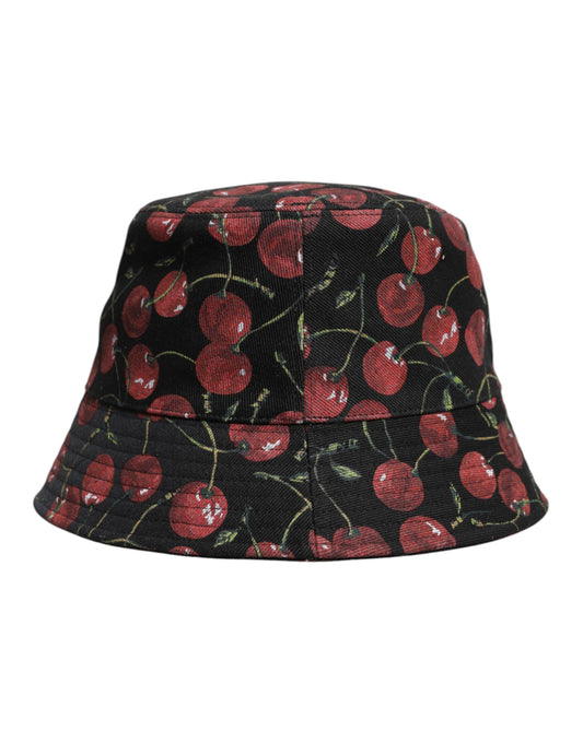 Dolce & Gabbana Black Cotton Printed Wide Brim Bucket Hat Curated Luxury Accessories by Orvyn